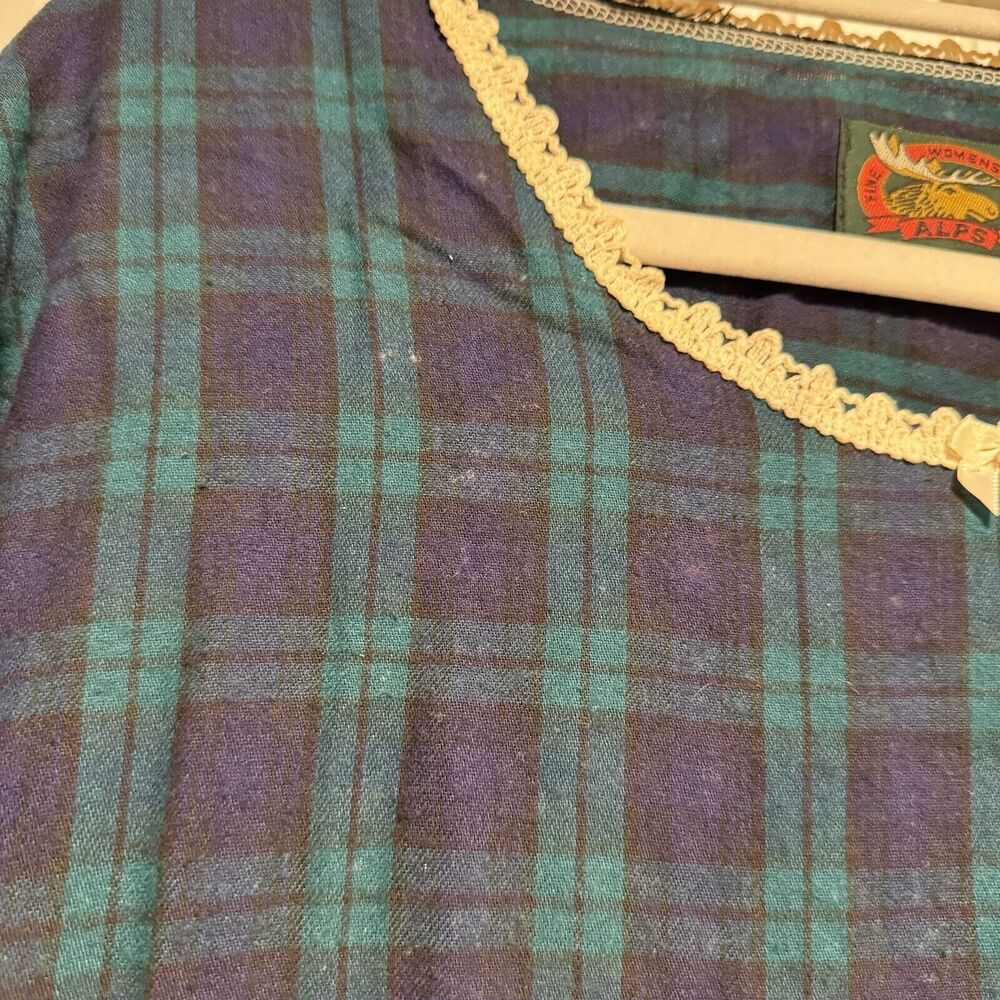 Vintage Alps Flannel Plaid Nightgown Lace Collar Size Medium - Picture 3 of 7